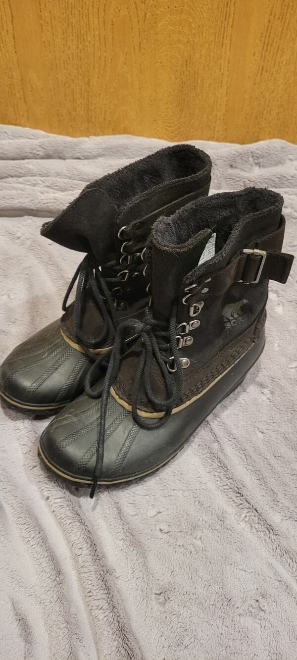 Sorel Winter Fancy Lace II Boots Womens 8 Black Waterproof Leather Snow NL2125